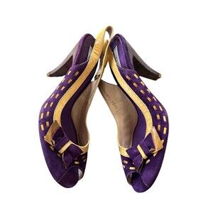 Vintage VIC MATIE Purple Velvet /Gold Sling Back Bow Heels Size 40 / 9.5 US NEW